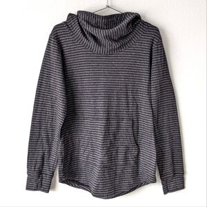 Lucy Brand Athletic Striped High Neck Pocket Front Lightweight Hoodie